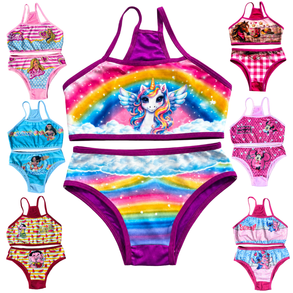 Kit C/ 6 Biquinis Infantis Feminino Menina Moça Conjunto menina Top e Calcinha Verão praia natal