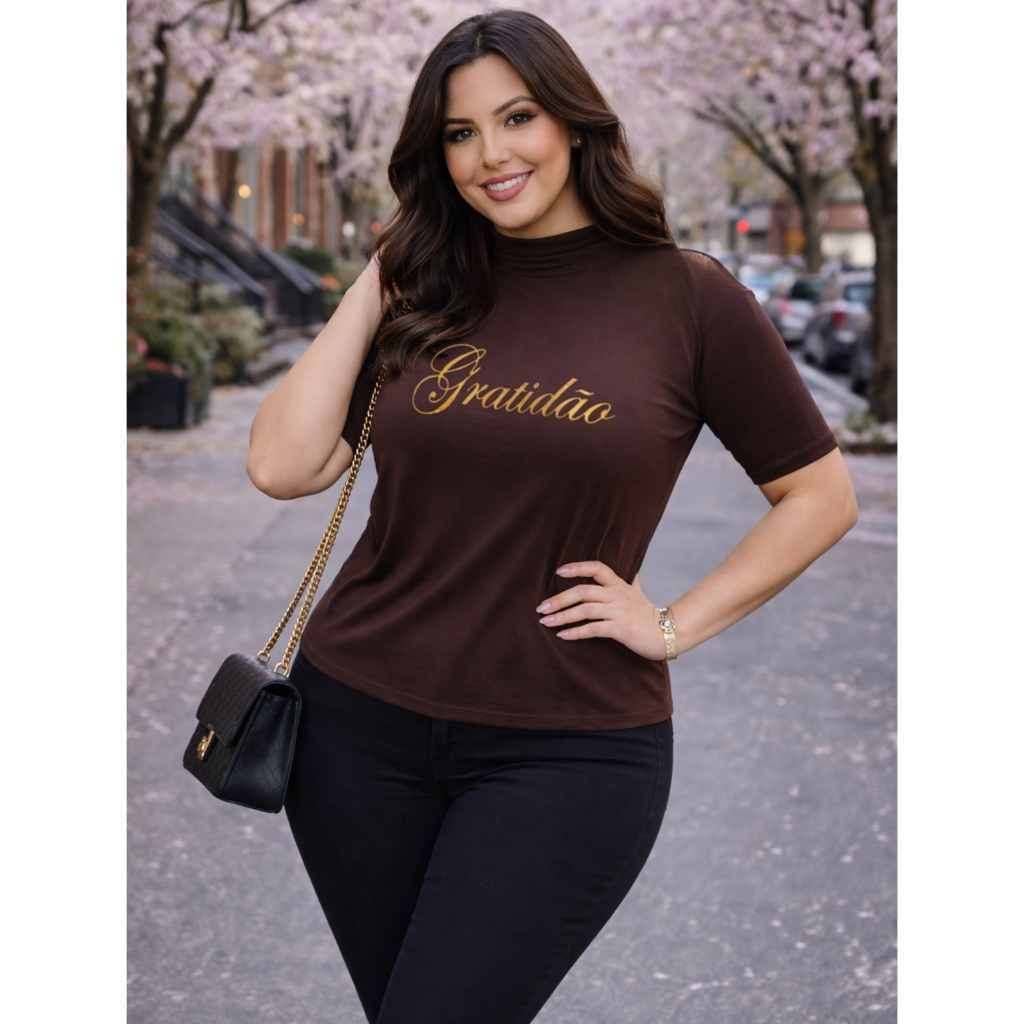 KIT 2 OU 1 UNIDADE Blusa Feminina Estilosa Manga 3/4 Meia Estação Cristã Gratidão Evangelica Tecido Leve e Confortável