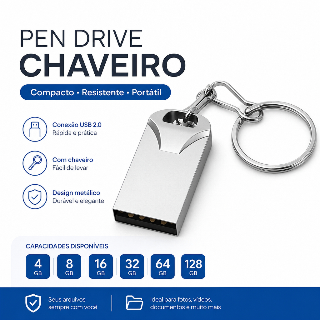 Mini Pendrive Eletro Original – Chaveiro Metálico USB 2.0 (4GB a 128GB)