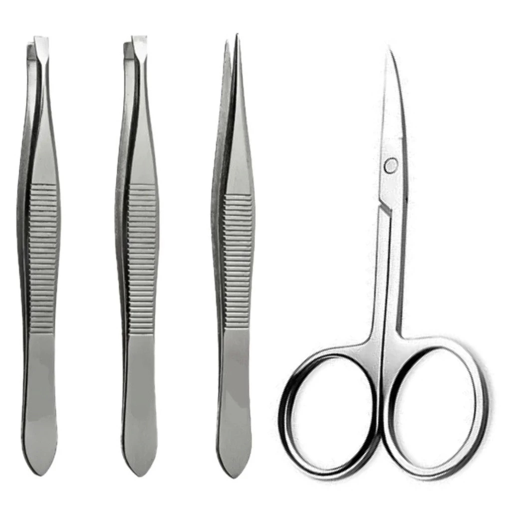 Kit Profissional Sobrancelha Pinça Reta Chanfrada Fina + Tesoura Sobrancelha Cílios Reta