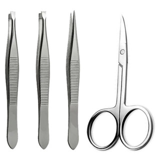 Kit Profissional Sobrancelha Pinça Reta Chanfrada Fina + Tesoura Sobrancelha Cílios Reta