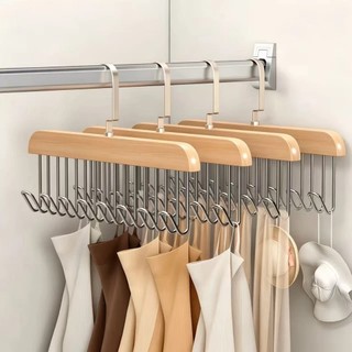 Cabide Organizador Multifuncional em Madeira, Gancho Metálico para Armário, Suporte para Sutiã, Cueca, Cinto, Meias e Ac