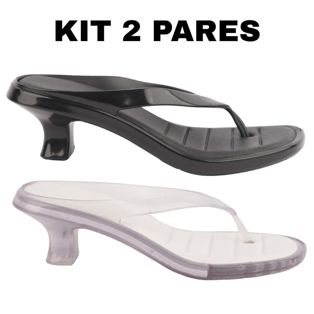 Kit 2 Pares Tamanco Feminino Jelly Salto Médio Cristal Elegante e Confortável