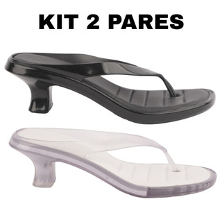 Kit 2 Pares Tamanco Feminino Jelly Salto Médio Cristal Elegante e Confortável