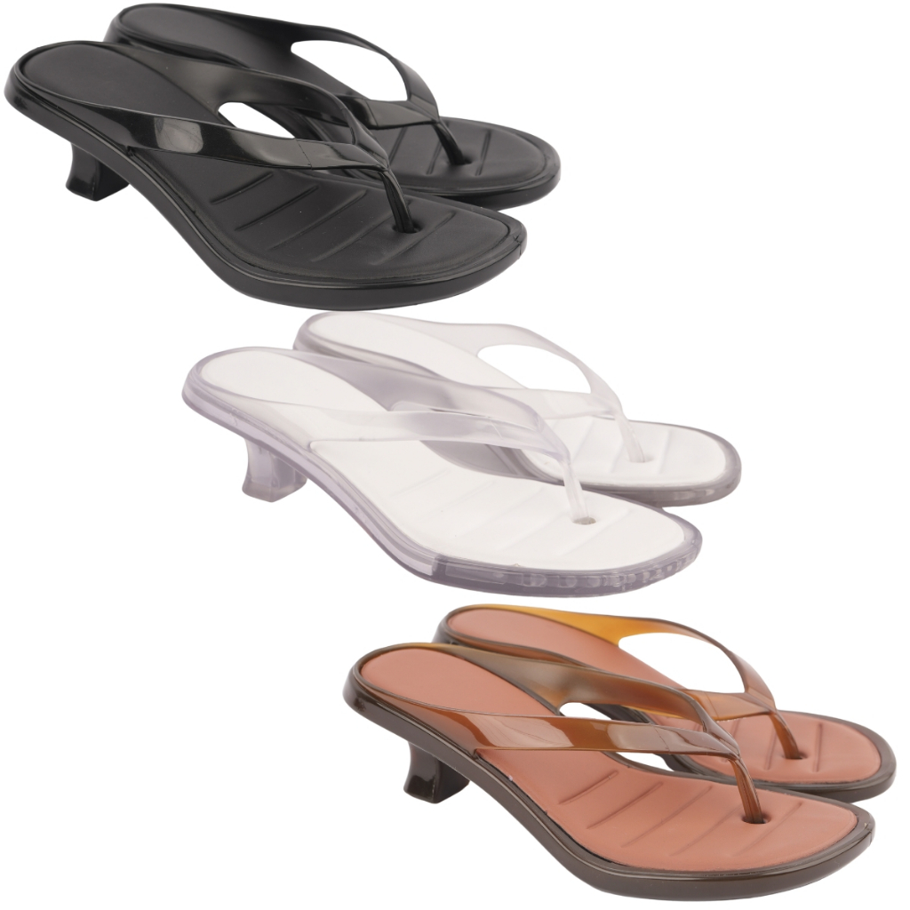 Kit 3 Tamanco Feminino Elegante Jelly Salto Médio Cristal Transparente Confortável