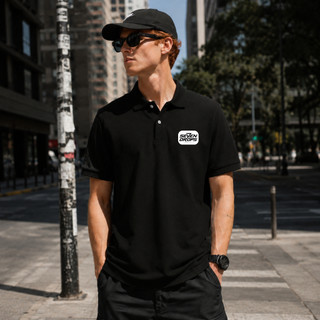 Camisa Polo Logo Bordada Masculina Piquê Preto Cinza Branco