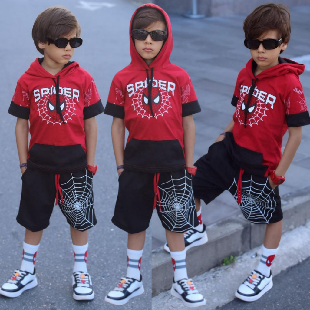 Conjunto de Menino Homem Aranha (Spider) ou Sonic Estiloso Blusa 100% algodão e Bermuda de Moletinho