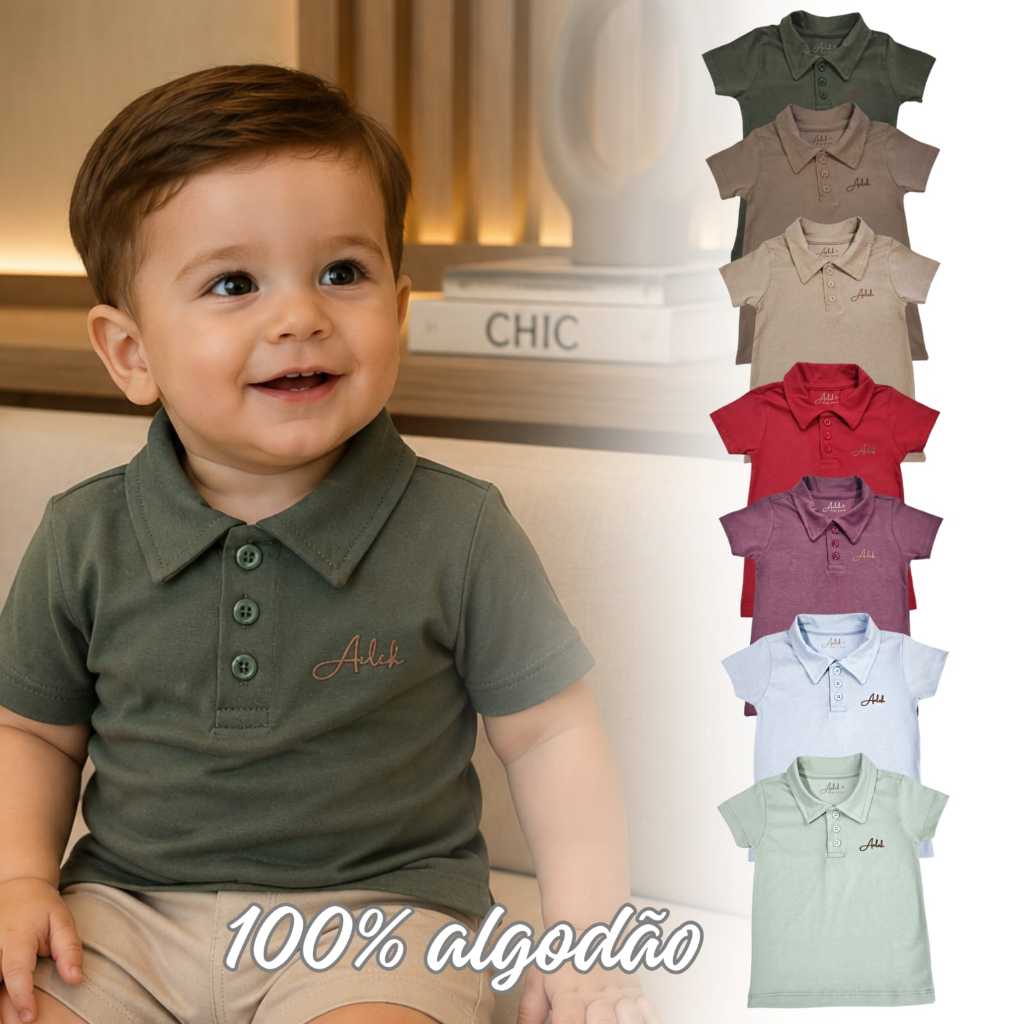 Camisa Polo Bebê 100% Algodão Menino Premium Tam 1, 2 e 3 Infantil