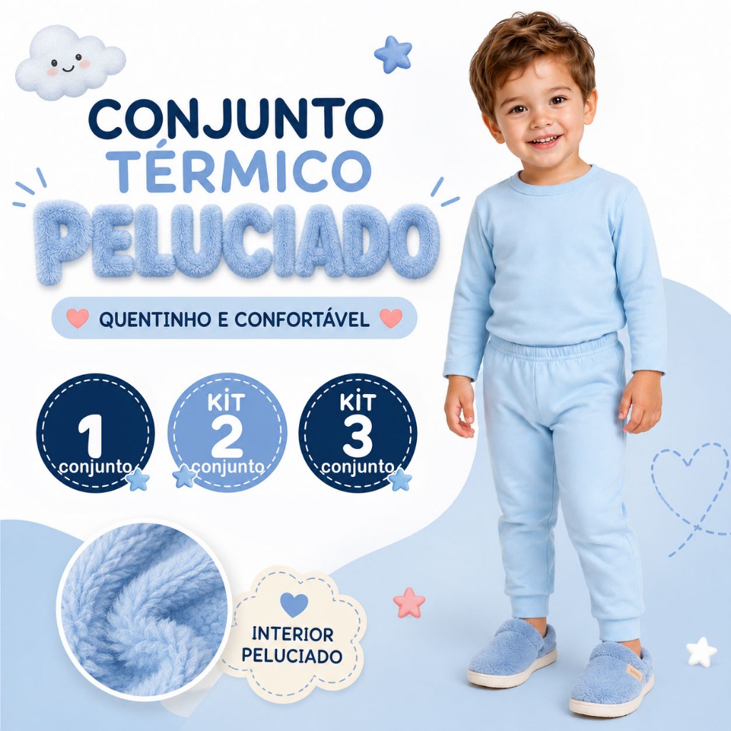 Kit Conjunto Térmico Infantil Peluciado Blusa e Calça Kit 1, 2 ou 3 Conjuntos Bebê Menino Menina