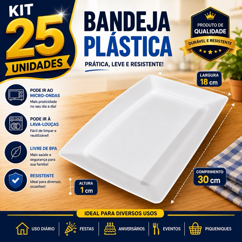 Kit 25 Bandejas Petisqueira Plástico branca Lanches Porções Petisco Festas Lanchonete casa Churrasco