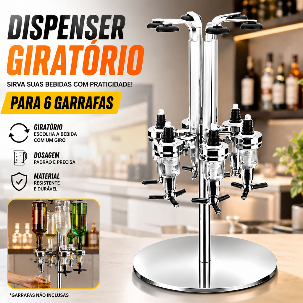 Dispenser Porta Dosador Bar Dose de 30ml Giratório Porta Bebidas Shot Para 6 Garrafas Bar Butler