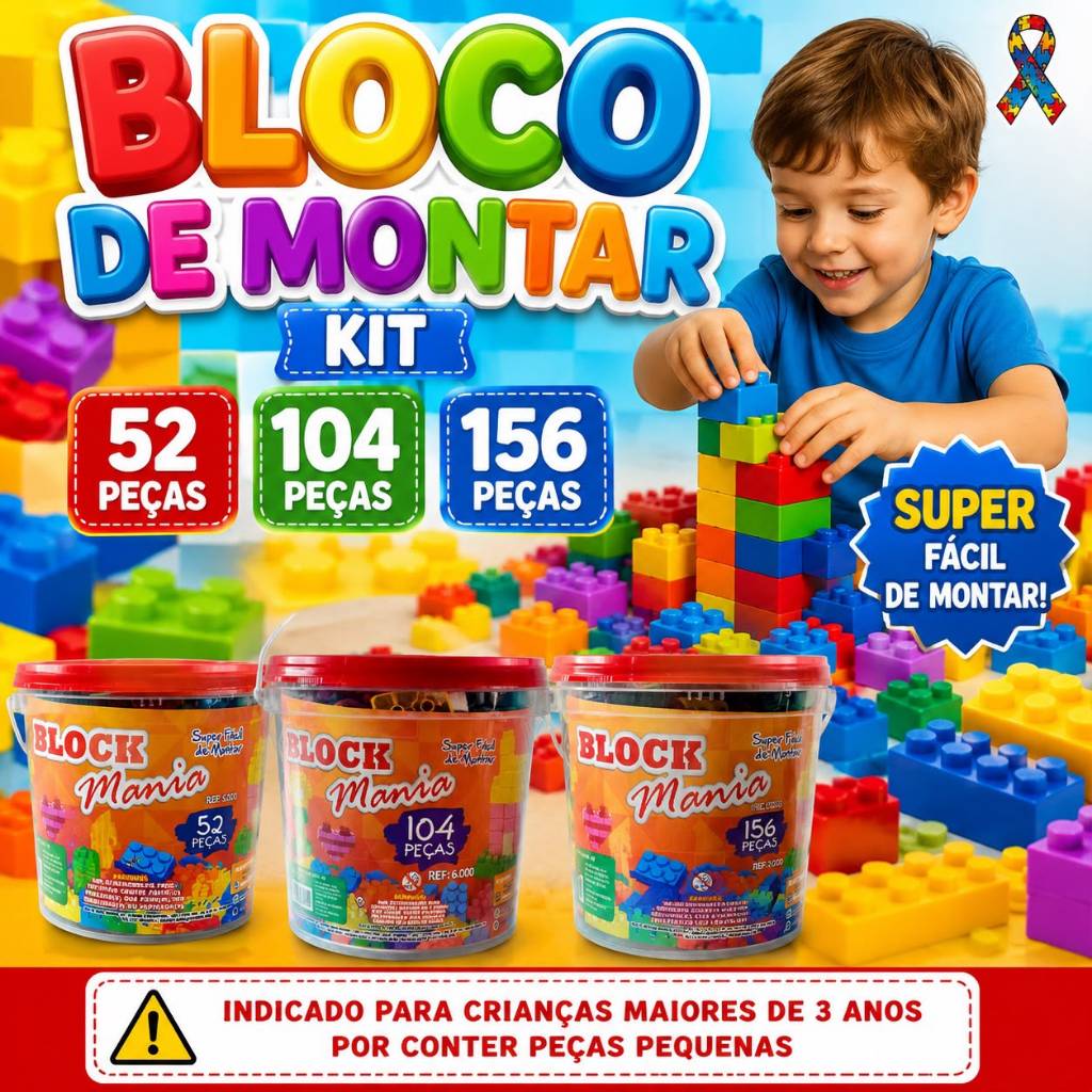 Blocos De Montar 52/104/156 Peças Coloridas Brinquedo Educativo Para Crianças Maiores De 3 Anos