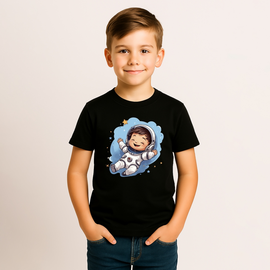 CAMISETA INFANTIL MENINO ALGODÃO ASTRONAUTA CRIANCA ESPACIAL FOFO ESTRELAS