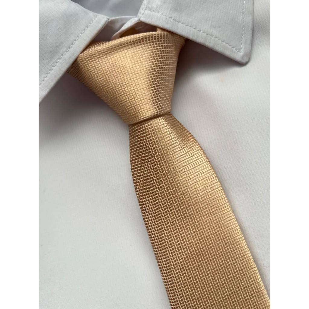 Gravata Slim Creme Champanhe Quadradinho- 1200 Fios