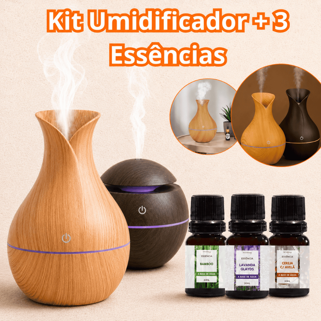 Kit Umidificador de Ar com 3 Essências 10ml