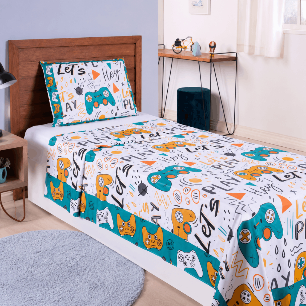 Jogo de Cama Infantil - 3 Peças - Várias Estampas - Dino/Princesa/Futebol/Fada
