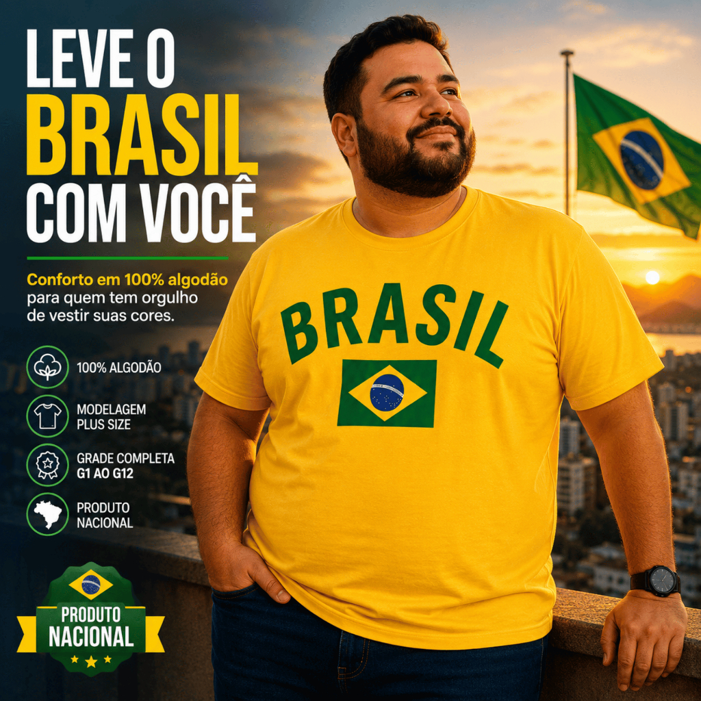 Camiseta do BRASIL Plus Size  Copa 100% Algodão G1 G2 G3 G4 G5 G6 G7 G8 G9 G10 G11 G12