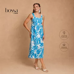 Lovito Bossa Vestido Feminino Midi Linho e Viscose Estampado DRB21262158