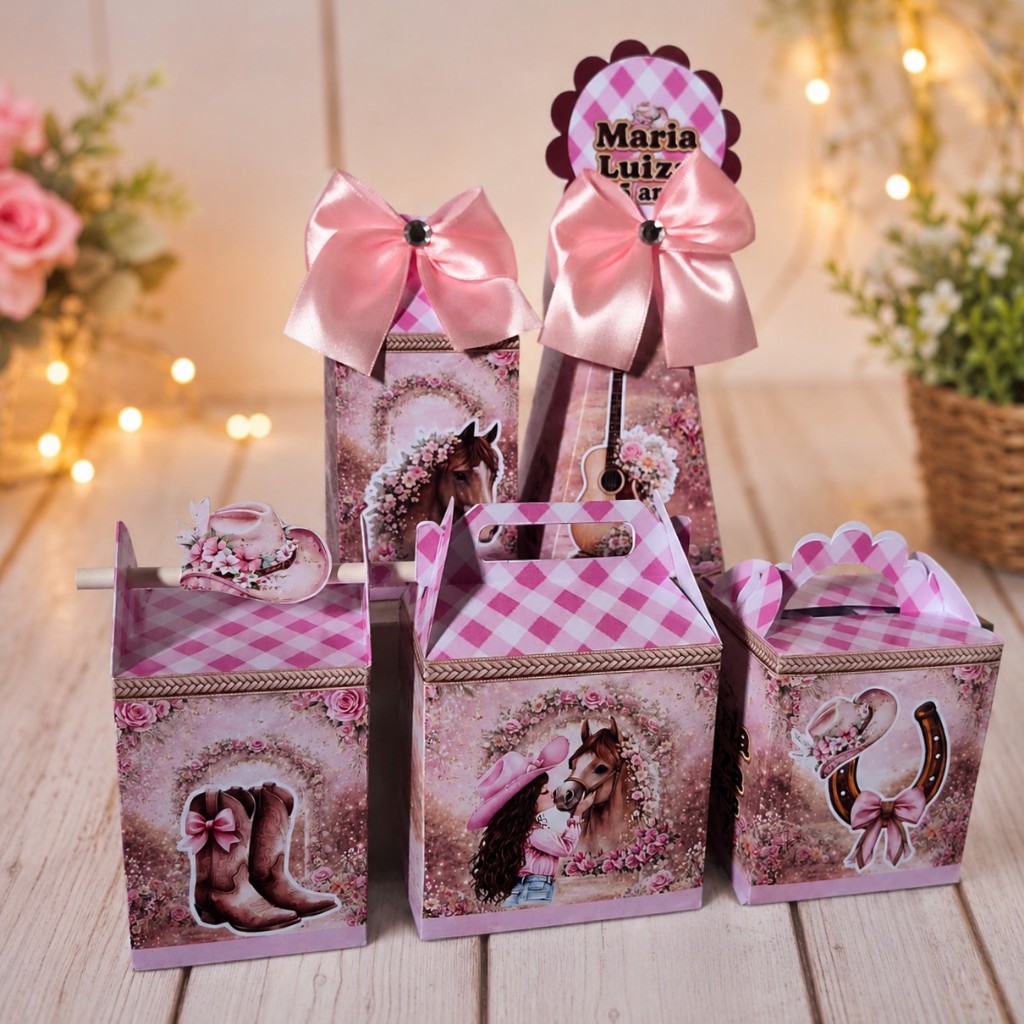 Kit Pegue e Monte Festa Boiadeira Country Cowgirl  ROSA Personalizados | Lembrancinhas | Festa infantil | Aniversário