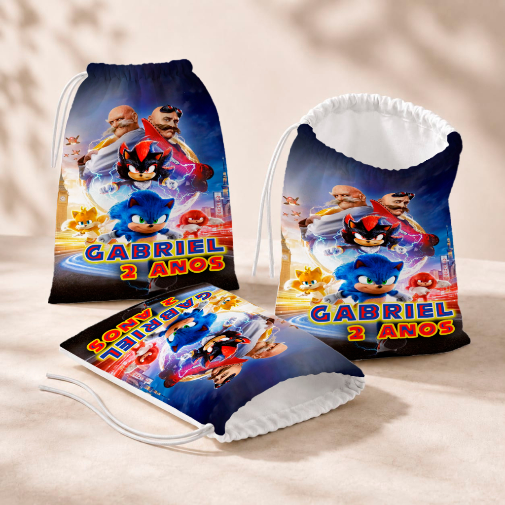20 Sacolinhas Personalizada Festa Infantil 18x26 Aniversário Lembrancinha Sonic Filme