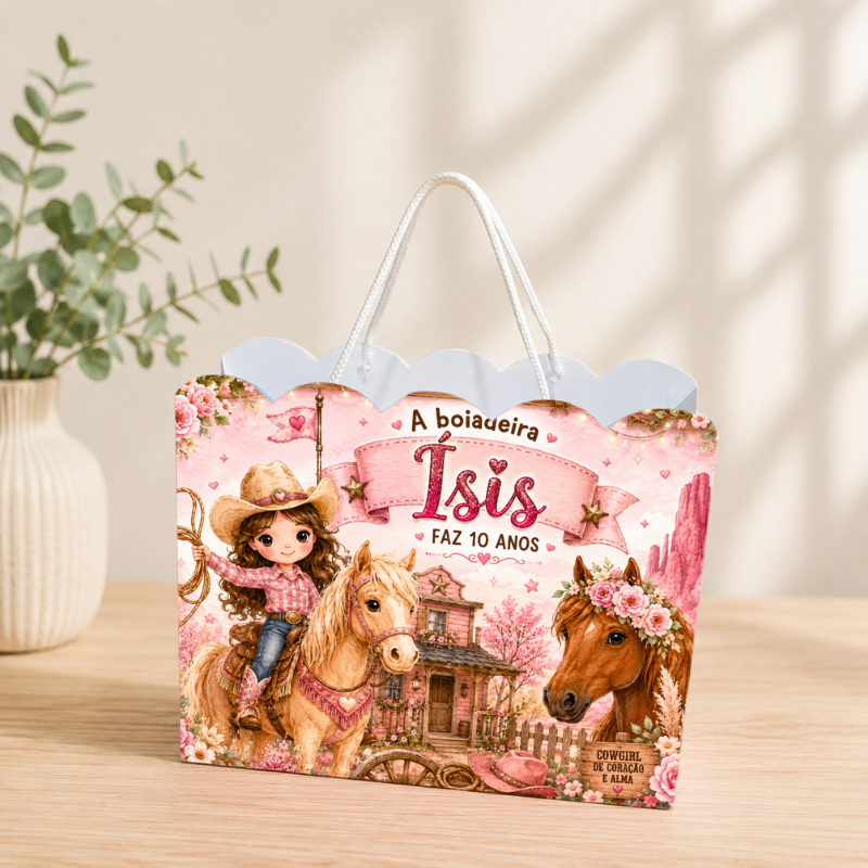 Sacolinha Personalizada Cowgirl Boiadeira Pegue e Monte Lembrancinha Aniversário Infantil Mimos Festa