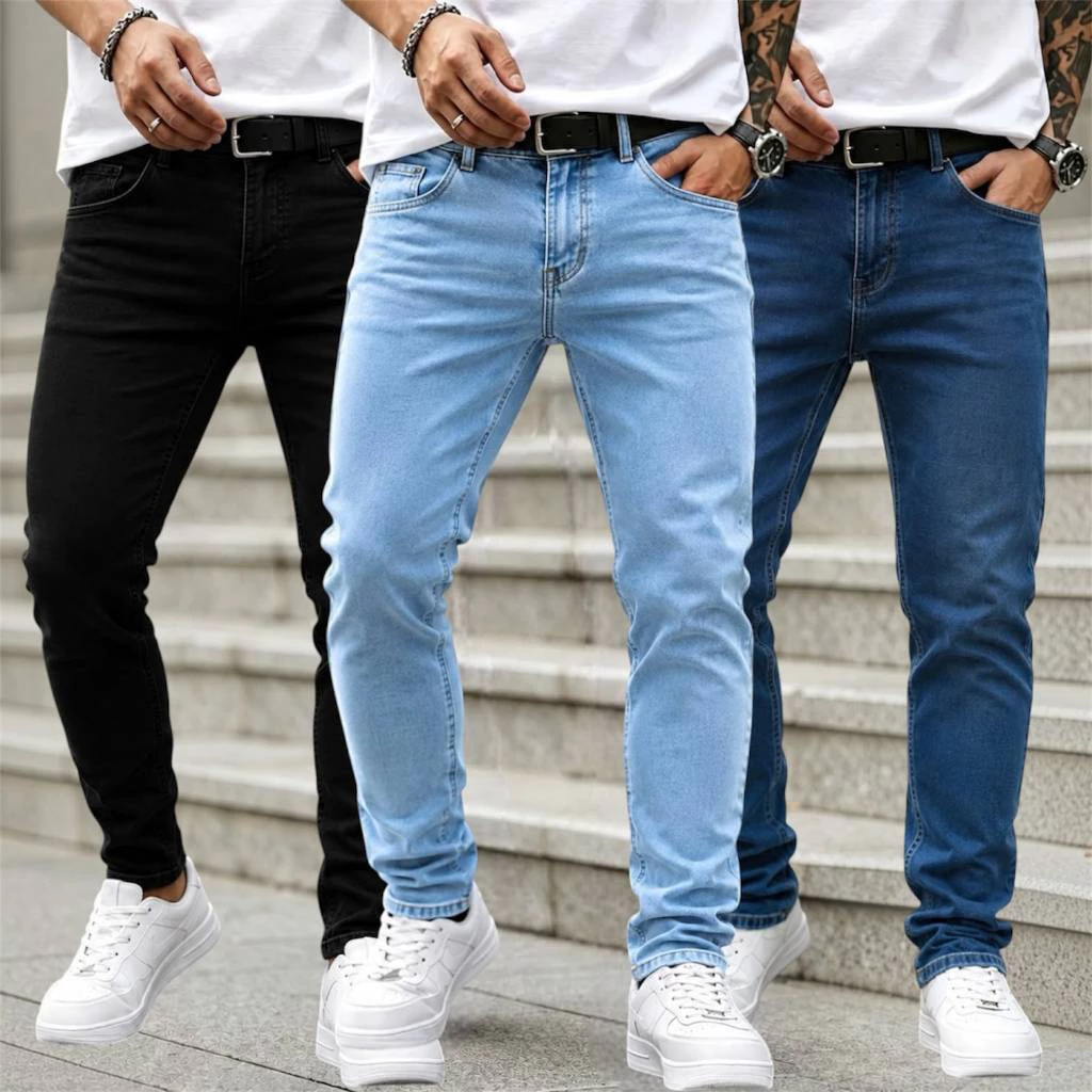 Calça Jeans Masculina Premium Skinny Corte Tradicional com Lycra Conforto Lavagem Clara Escura Preta Moda Casual — imagem 1