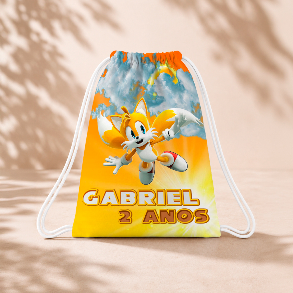 10 Mochila Personalizada Infantil 18x26 Sacolinhas Surpresa Festa Aniversário Lembrancinha Tails Sonic