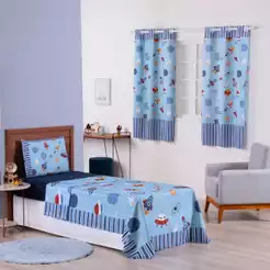 Kit 4 Peças Jogo de Lençol e Cortina 2,00cmX1,50cm Infantil - Dino/Princesa/Futebol - Menina/Menino