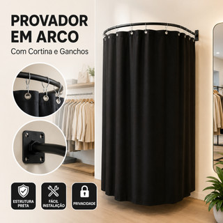 Provador de Loja em Arco U Metal Extra Reforçado com Cortina Blackout Preta 2,10x2,80m Trocador Comercial para Roupas