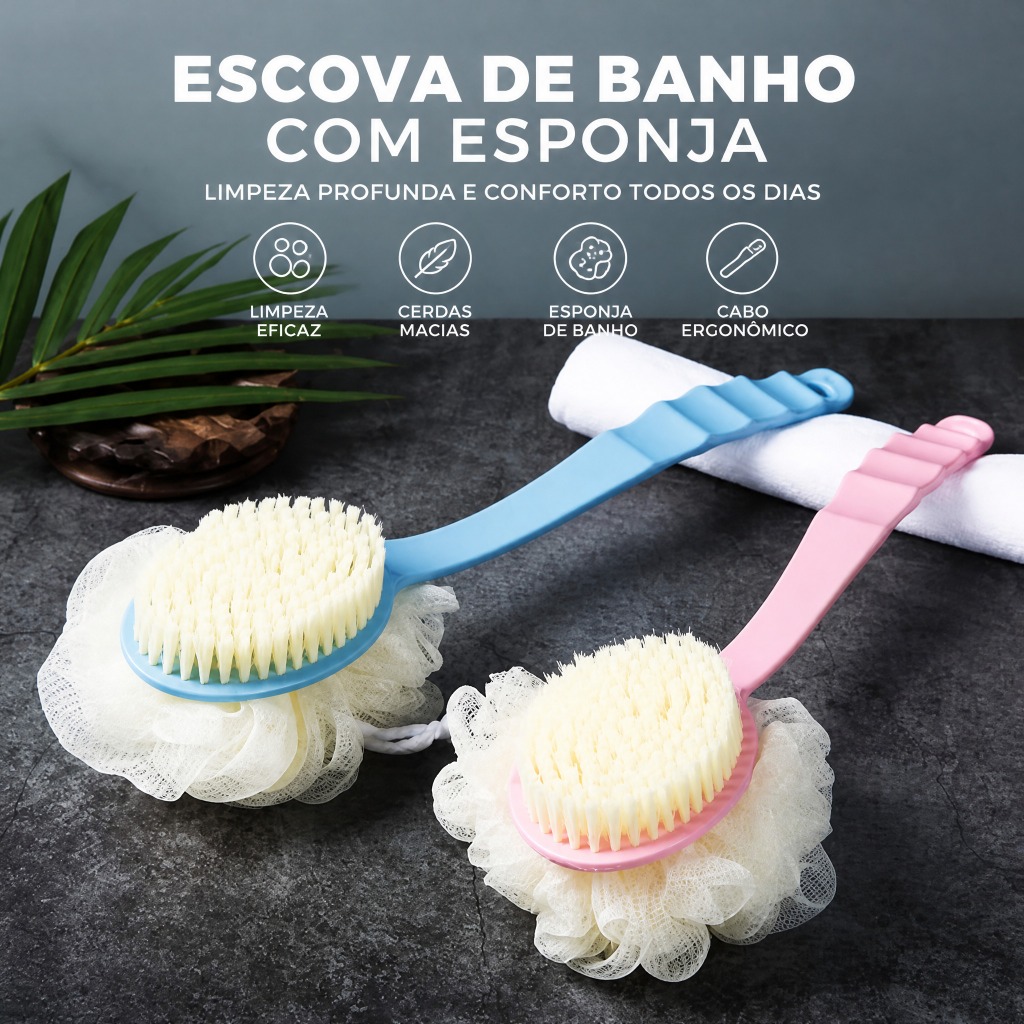 2PCS Escova De Banho Com Bucha 2 Em 1 Para Esfregar As Costas E Esfregar