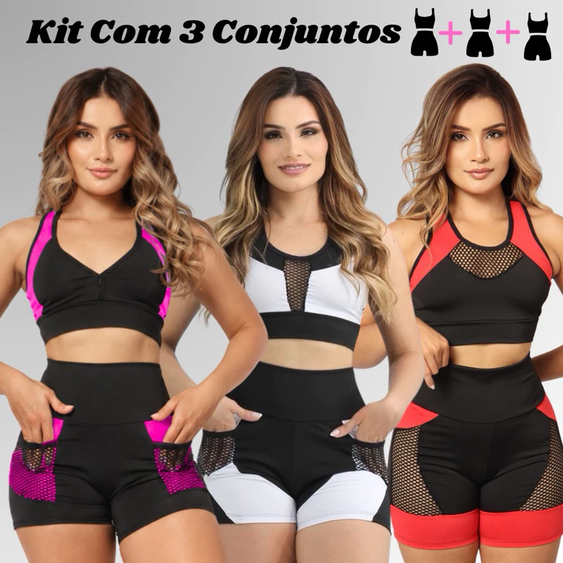kit 3 Conjunto Fitness Feminino Modelos Diferentes Academia Caminhada Esporte Ar Livres Pilates — imagem 1