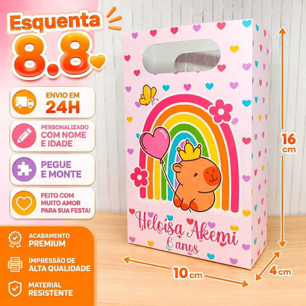ENVIO EM 24H Lembrancinha Sacolinha PEGUE E MONTE Capivara Personalizada com Nome e Idade