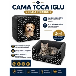 casinha cama toca lglu 3 em 1 para cães e gato tamanhos P,M,G,GG fundo impermeável colchão removível linha Premium