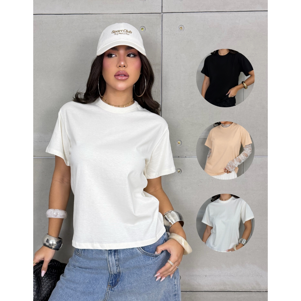 Camiseta Oversized Feminina Blusa T-shirt Overboxy Básica 100% Algodão Confortável Gola Ribana
