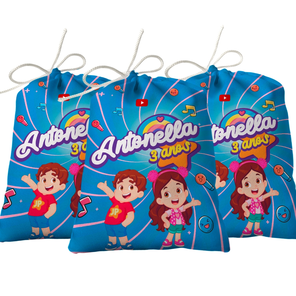 Sacolinha Lembrancinha Festa Aniversário Surpresa Tecido Personalizado Maria Clara e JP M2