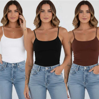 Kit 3 Blusa Regata Feminina Suplex Alça Fina Cropped Tube Básica Alcinha