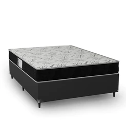 Cama Box Casal Couro Preto + Colchão D33 One Face Suede Preto - e-Shop Casa