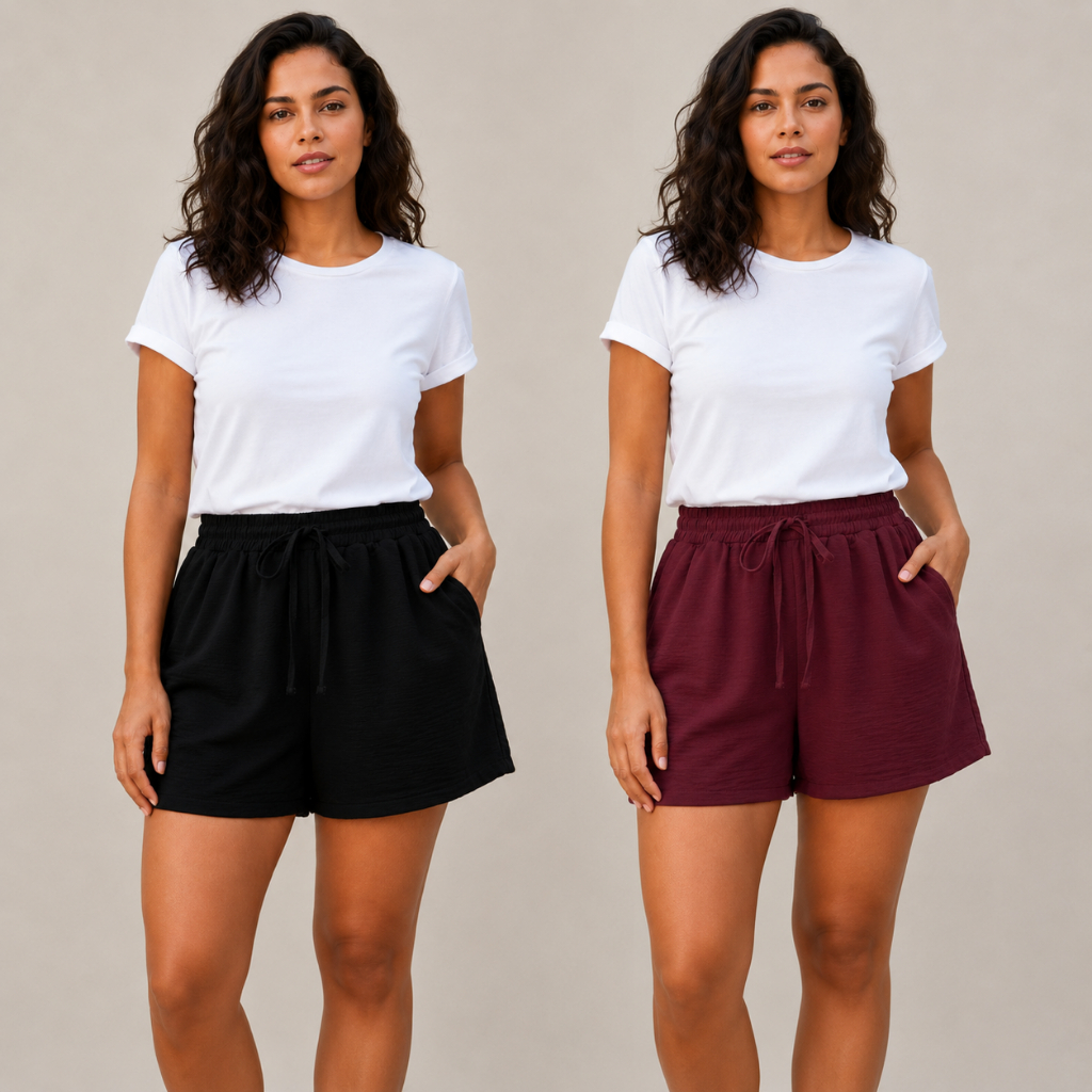 Kit 2 Shorts Dunas Feminino  Alta Casual Confortável Moda Verão Shorts Dunas Feminino Cintura Alta Soltinho Casual Moda
