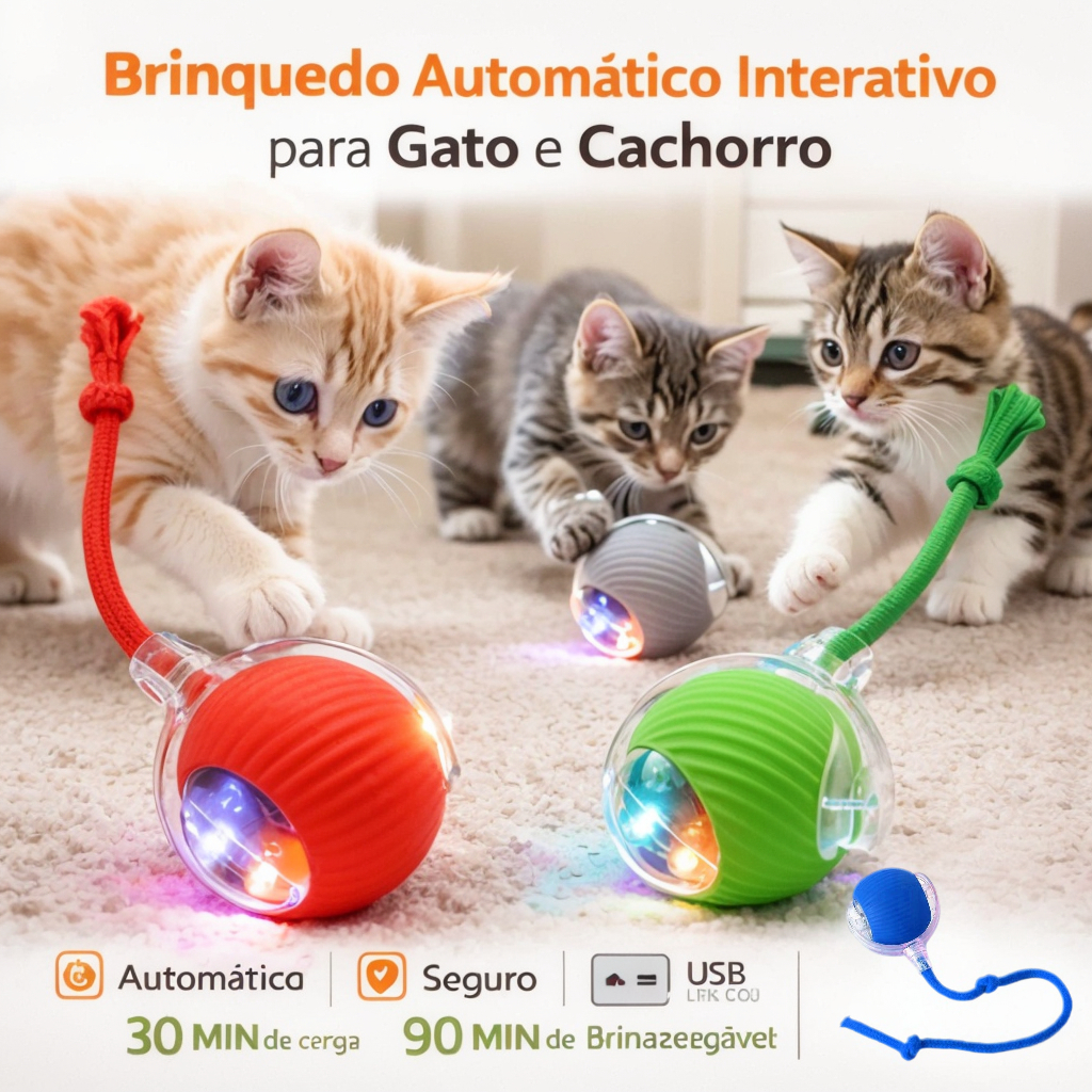 Bola Brinquedo Automatica Para Animais De Estimação Rolamento Inteligente Anti Tédio Resistente