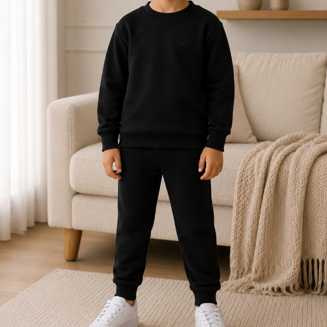 Conjunto Blusa e Calça Moletom Infantil Juvenil Preto Peluciado Flanelado Agasalho de Frio Inverno Frio 2 ao 10