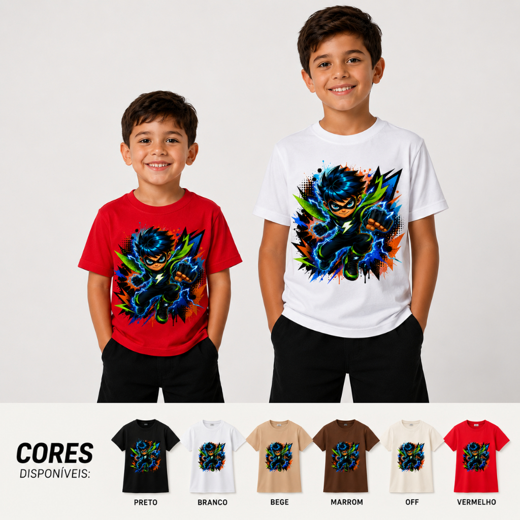 Camiseta Infantil 100% Algodão Super Herói Menino Estampa Premium Manga Curta Confortável Diversas Cores
