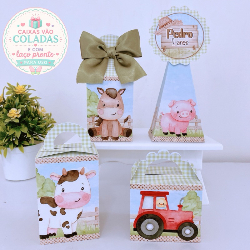 Kit Festa Fazendinha VERDE Caixinhas Personalizadas Lembrancinhas Aniversário