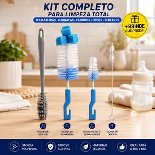 Kit 4 Escovas 02 Mamadeiras + 01 Silicone + 01 Canudo