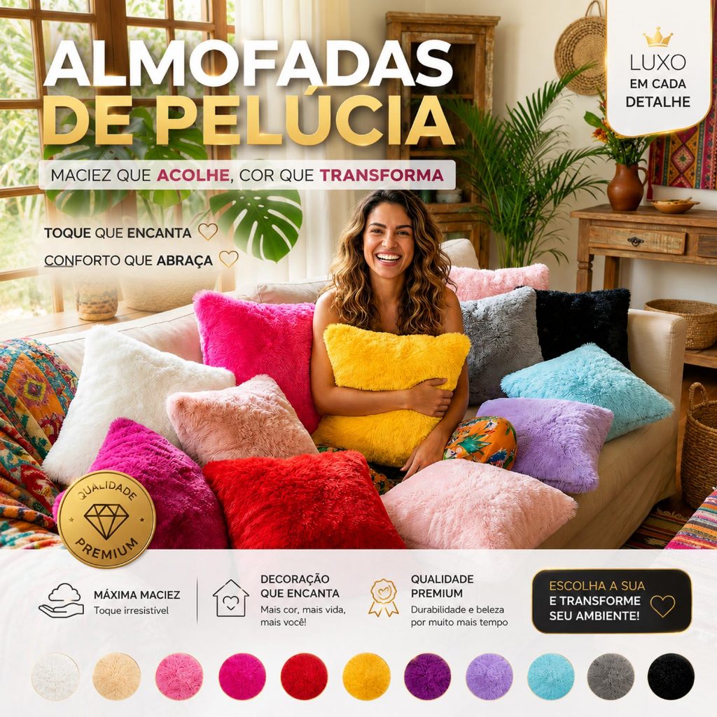 Almofadas de Pelúcia Decorativas Pelo Curto Luxo Para Sofá 40x40