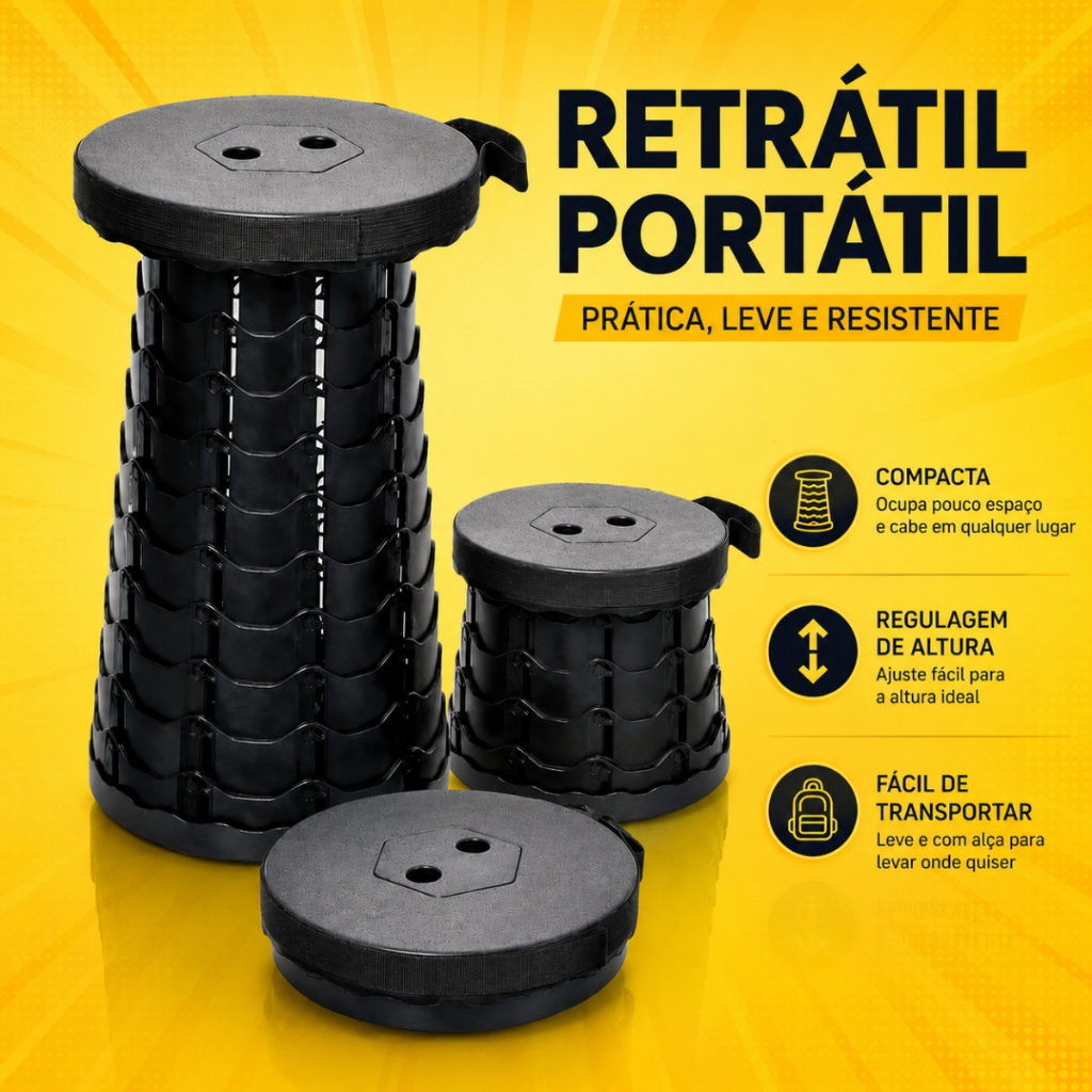 Banqueta Banco Retrátil Banquinho Portátil Pesca Com Alça Telescópica Camping Caminhada piquenique