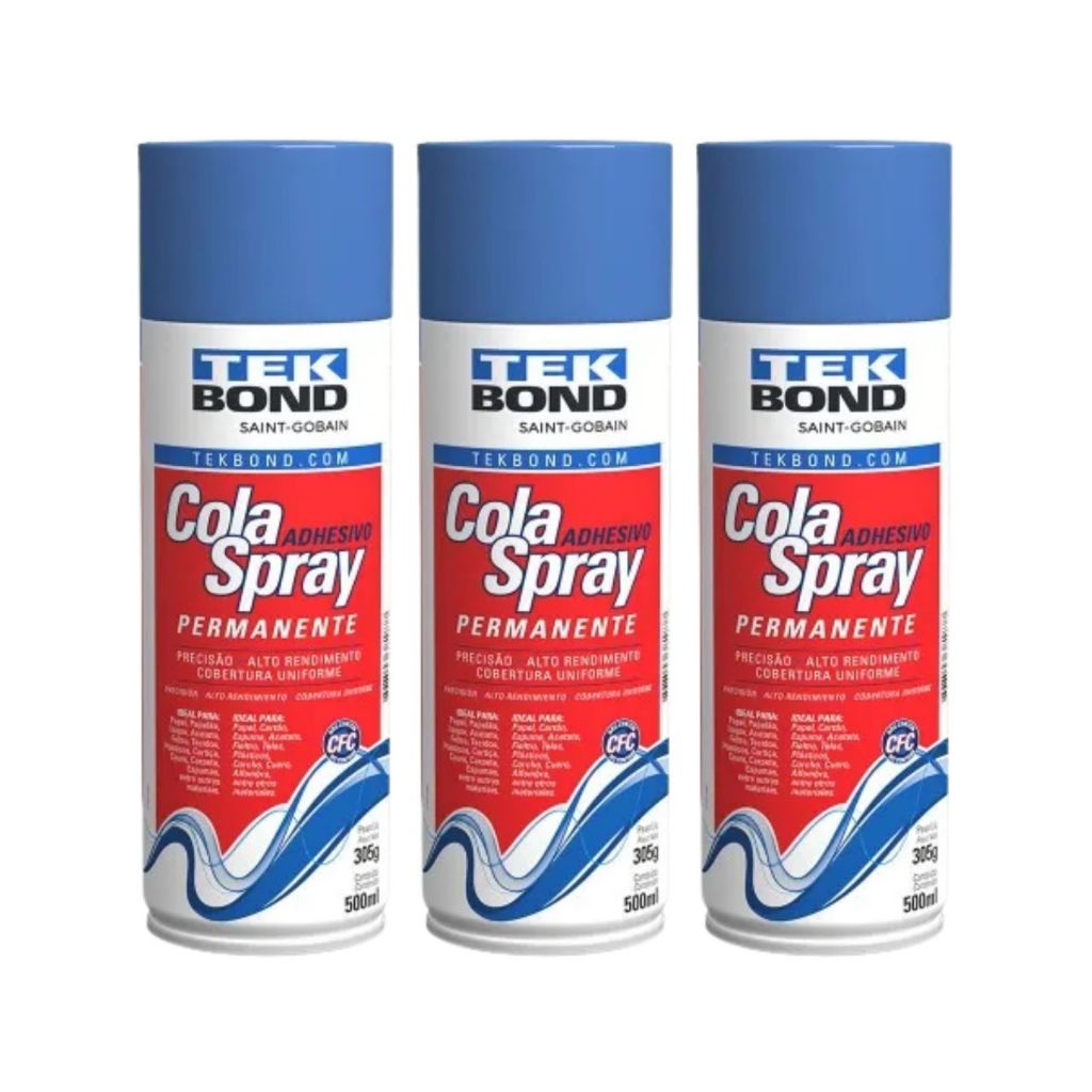 Kit 3 Cola Spray Tekbond Permanente Adesiva Alta Fixação 500ml