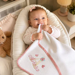 Cueiro Manta Piquezinho Flanelado Personalizado Bordado & Nome para Bebê Menino Menina Infantil