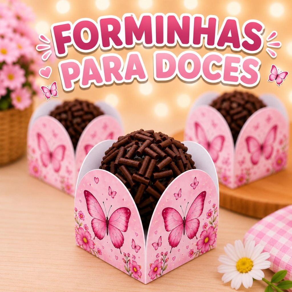 120 Forminhas para doces JARDIM DAS BORBOLETAS , 4 pétalas brigadeiro Festa infantil Doces Aniversario