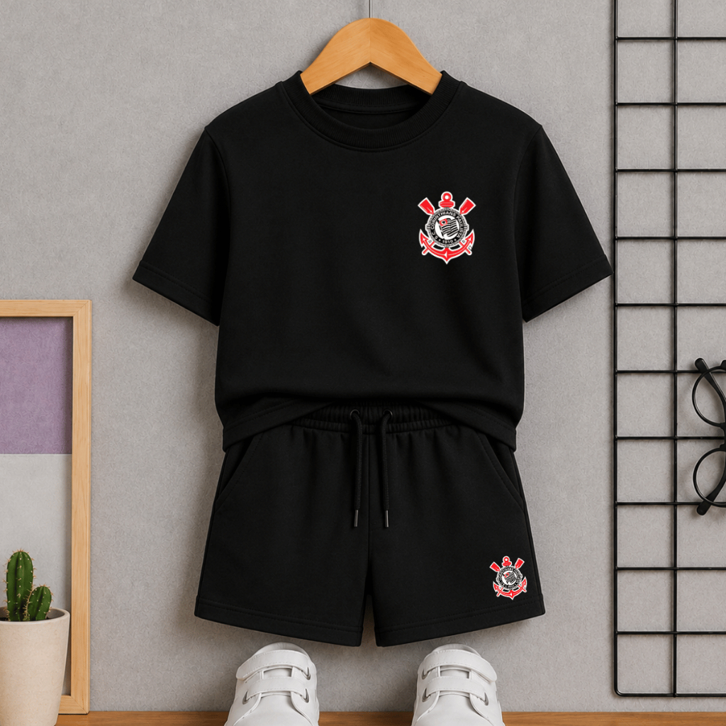 Conjunto Infantil Masculino Camiseta+Bermuda Corinthians Timão Futbol 2 ao 16