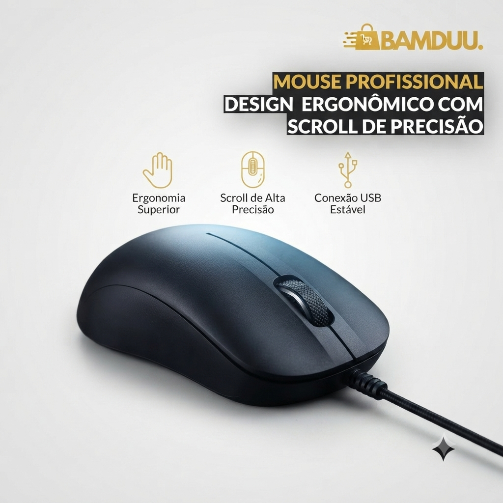 Mouse USB Com Fio 1200 Dpi Alta Precisão Plug And Play Ergonômico Confortável Ideal Para PC Notebook Escritório Trabalho